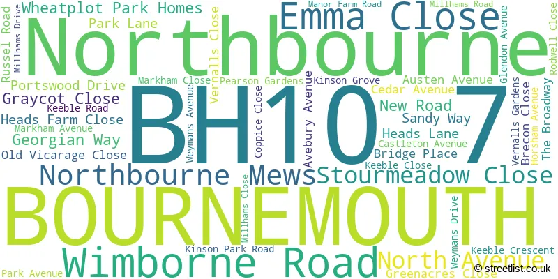 A word cloud for the BH10 7 postcode